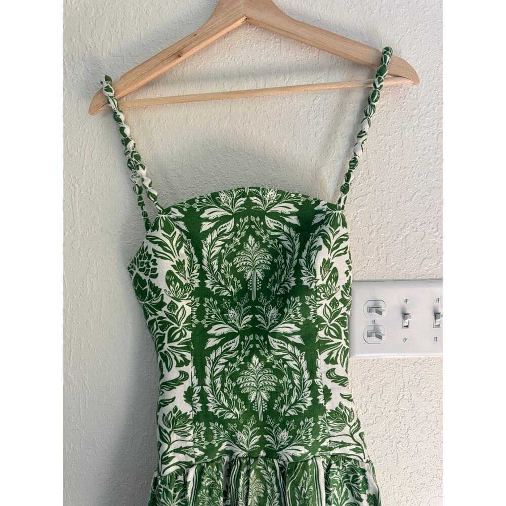 FARM RIO Delicate Tapestry Green Linen Midi Dress Size Small NEW - Picture 7 of 13